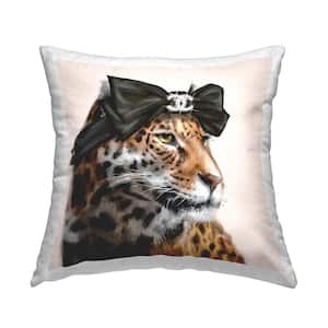 Fashion Leopard Chic Animal Black Print Polyester 18 in. x 18 in. Throw Pillow