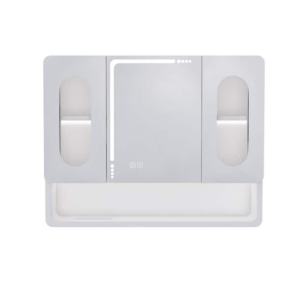 35 in. W x 28 in. H Rectangular Aluminum Medicine Cabinet with Mirror and LED Lights