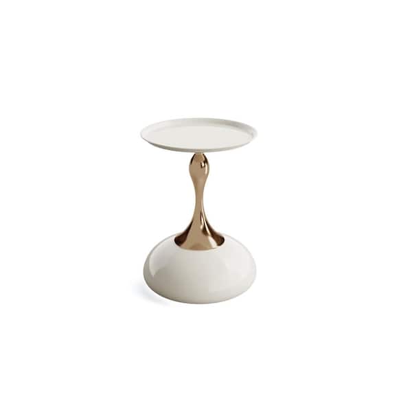 Sudzendf White Iron Round Outdoor Side Table 1-Piece