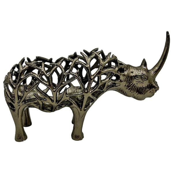 Bronze 13 in. x 8 in. Wide Handmade Aluminum Metal Abstract Rhino Sculpture