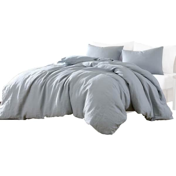 Benjara Edge 4- Piece Light Blue Solid Print Linen King Comforter Set