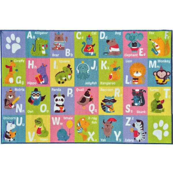 KC CUBS Multi Color Kids Children Bedroom Playroom ABC Alphabet Animal Educational Learning 8 ft. x 10 ft. Area Rug