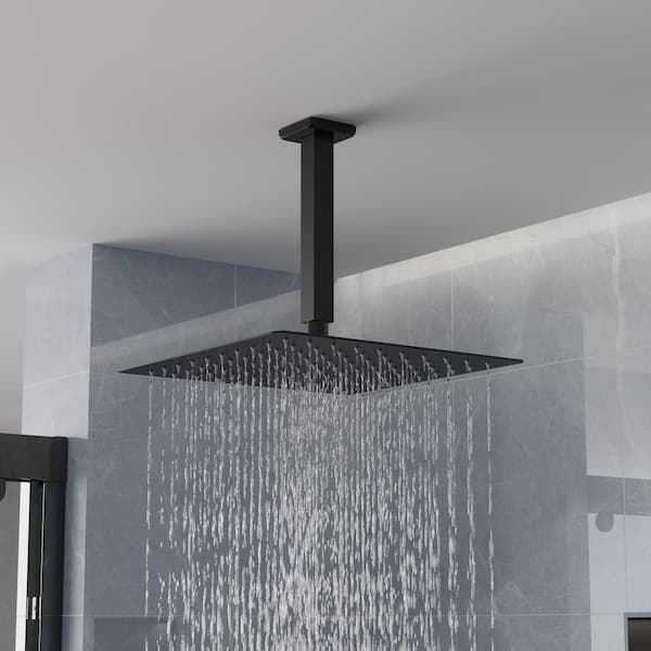1-Spray Patterns with 2.5 GPM 10 in. Ceiling Mount Rain Fixed Shower Head in Matte Black