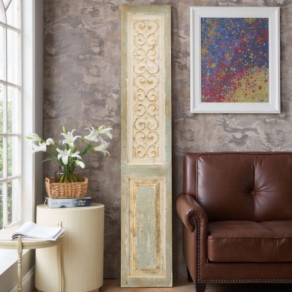 14" x 78.5" Beige by Large Wooden Rectangle Hanging Panel Vintage Textured Wall Art Farmhouse Style for Living Room