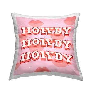 Bold Pink Howdy Lips Pattern Pink Square Outdoor Throw Pillow