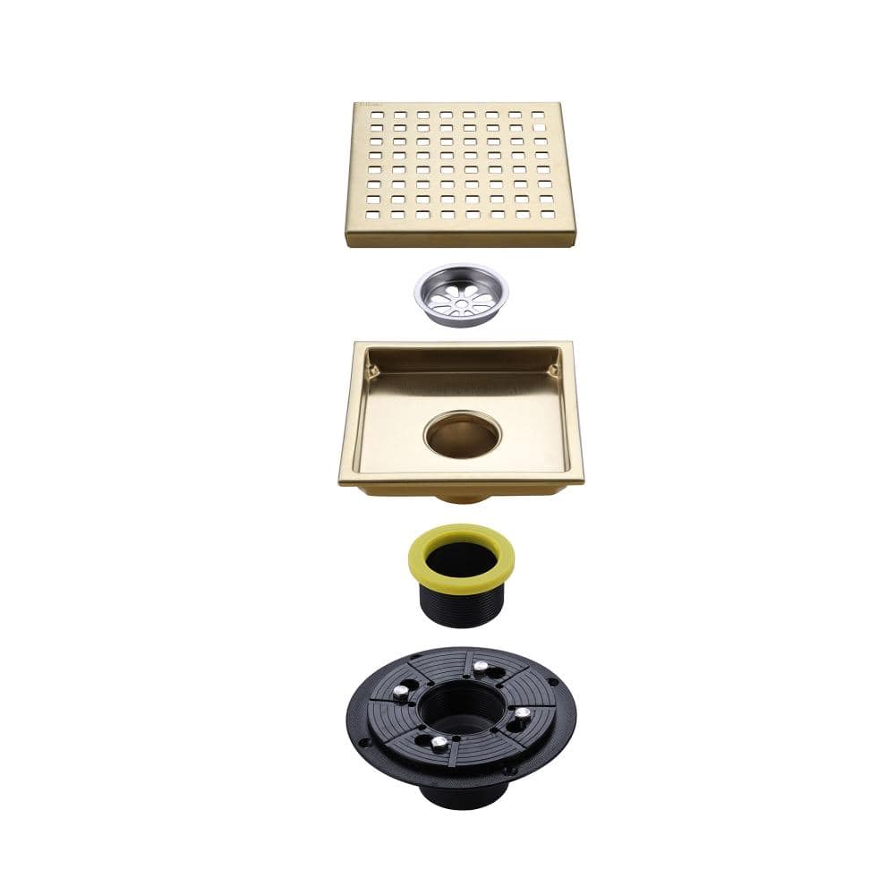 5.91 Inch Square Shower Drain with Hair Strainer Stainless Steel Bathroom Floor Drain in Brushed Gold price history on PriceWatchPro