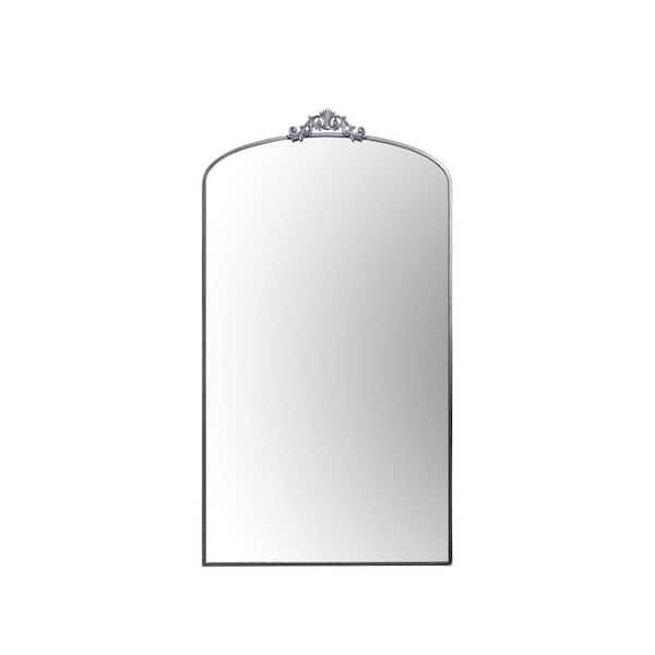Unbranded Silver 36 in. W x 66 in. H Arch Metal Framed Floor Mirror, Full Length Mirror Wall Mirror for Living Room, Cloakroom