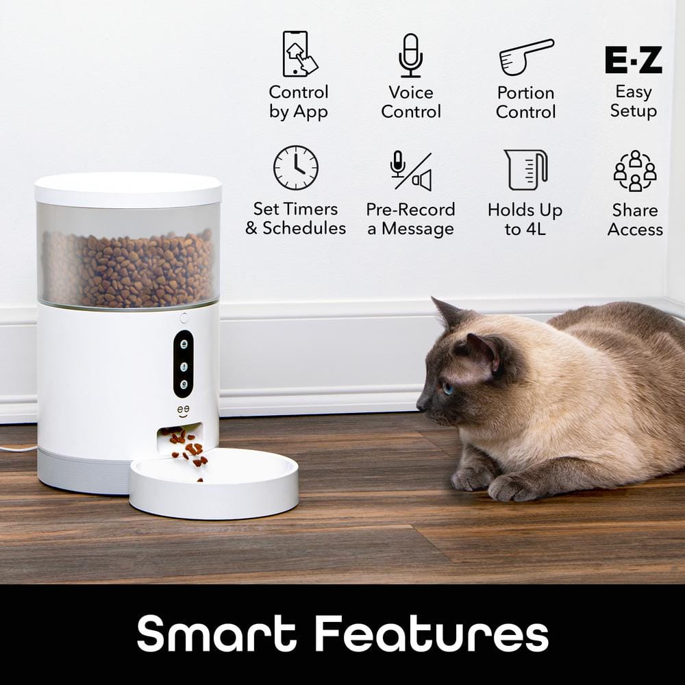 Smart 4L White Automatic Pet Feeder with Wi-Fi Control