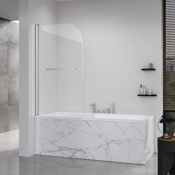 31 in. W x 55 in. H Pivot Shower Tub Door in Brushed Nickel with 1/4 in. (6mm) Thick SGCC Tempered Clear Glass