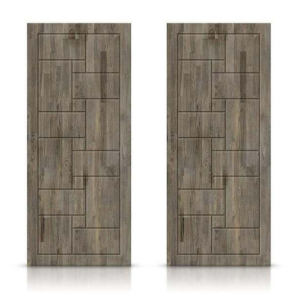CALHOME 72 in. x 84 in. Hollow Core Weather Gray Stained Solid Wood Interior Double Sliding Closet Doors