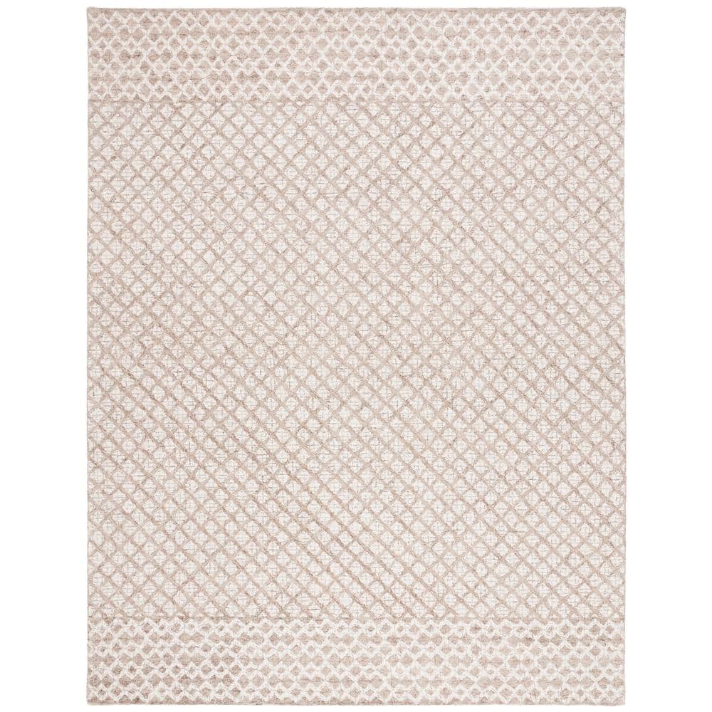 Ivory and Brown Abstract Hand-Tufted Wool Area Rug, 8' x 10'