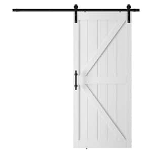 36 in. x 84 in. K-Style White Solid Manufactured Wood Sliding Barn Door with Hardware Kit and Handle, DIY Assembly