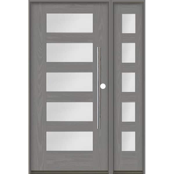 Faux Pivot 36 in. x 80 in. 5 Lite Left-Hand/Inswing Frosted Glass Malibu Grey Stain Fiberglass Prehung Front Door/RSL