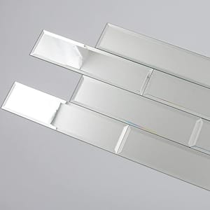 Reflections Silver 3 in. x 12 in. Beveled Peel and Stick Glass Mirror Subway Tile (11 sq. ft./Case)