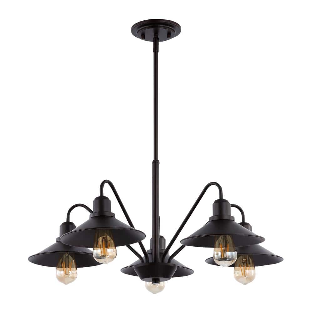 Cole 27" Black Iron Farmhouse Chandelier with Triangular Shades