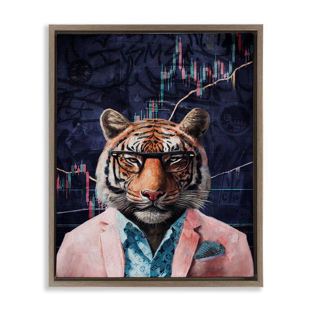 Trendy Tiger on Abstract by Svetlana Aleynikova Brown Floater Frame Animal Graphic Art Print 21 in. x 17 in. price history on PriceWatchPro