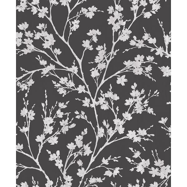 Unbranded Secret Garden Black and Greige Calming Branches Non-Woven Paper Non-Pasted Wallpaper Roll (Covers 57.75 sq.ft.)