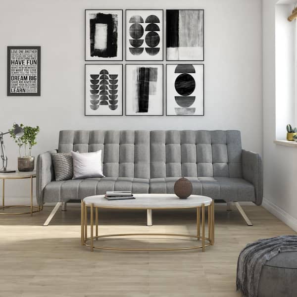 DHP Eva Gray Linen Upholstered Convertible Futon and Sofa Sleeper