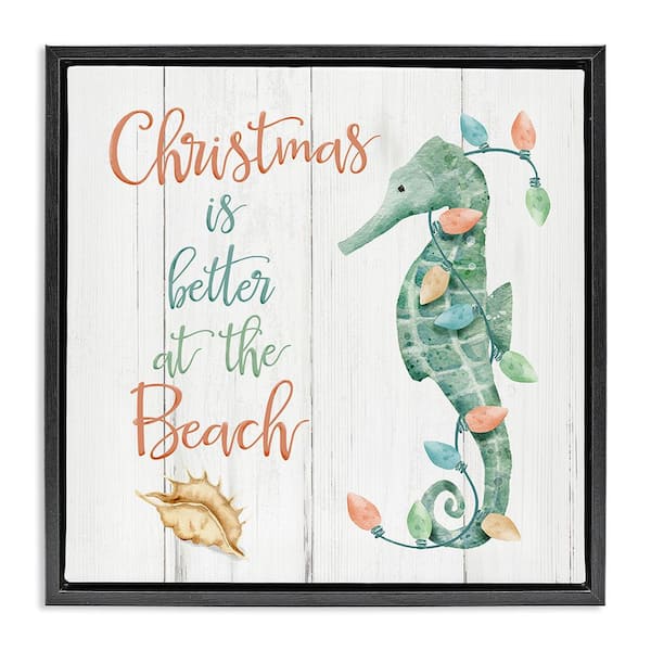 Stupell Industries Christmas Better at Beach by Deane Beesley 1-Piece Floater Frame Graphic Print Animal Poster Art Print 18 in. x 18 in.