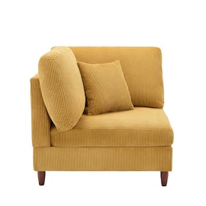 Modern Orange Corduroy Fabric Left Arm Facing Sectional Corner Armchair with Wood Legs Set of 1