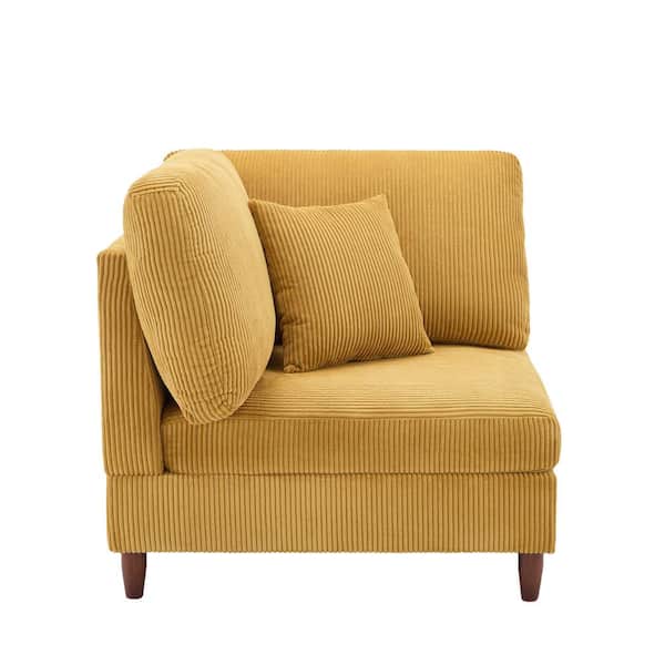Uixe Modern Orange Corduroy Fabric Left Arm Facing Sectional Corner Armchair with Wood Legs Set of 1
