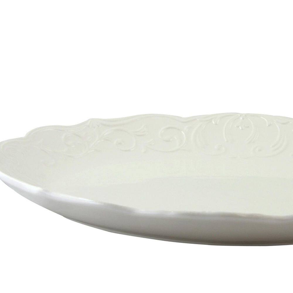 White Embossed Ceramic Oval Serving Platter, 20"