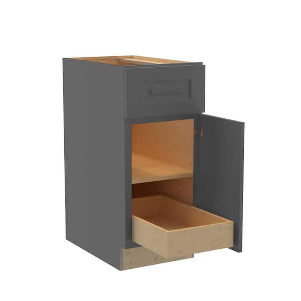Home Decorators Collection Grayson 15 in. W x 24 in. D x 34.5 in. H Assembled Plywood Base Kitchen Cabinet in Deep Onyx with 1ROT Soft Close RH
