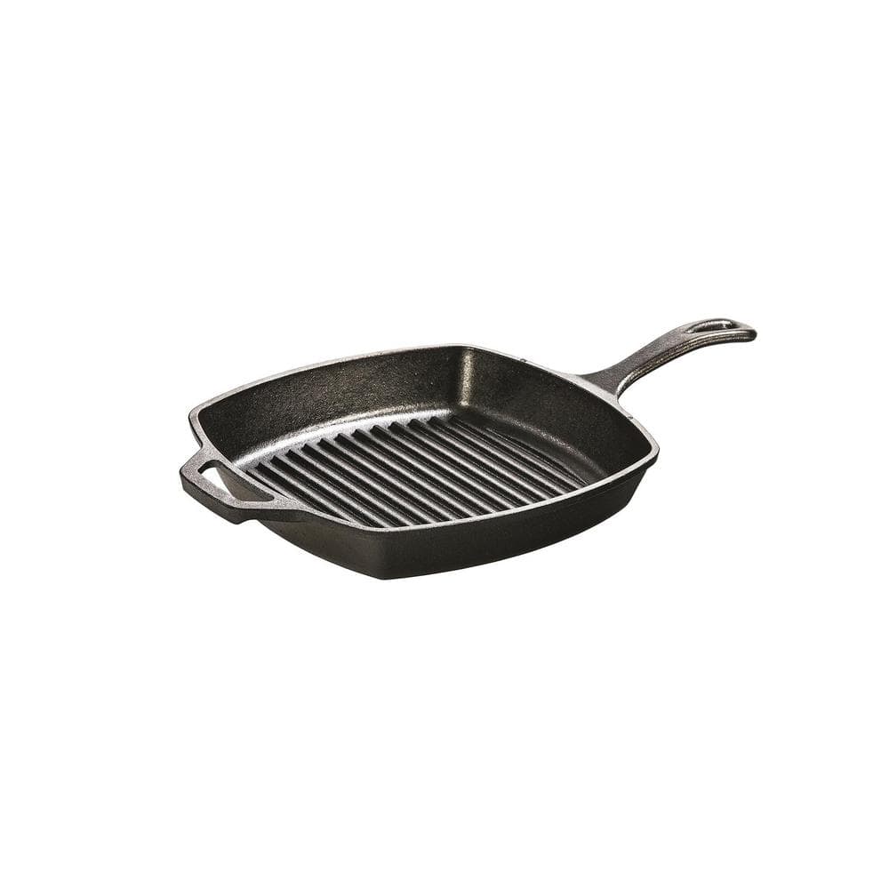 10.5 in. Cast Iron Pre-Seasoned Nonstick Grill Pan in Black