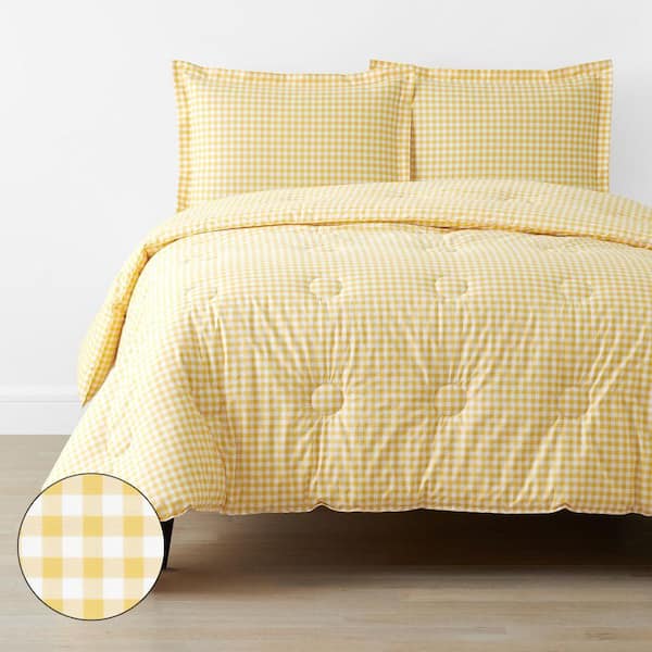 Company Kids Yellow Gingham Organic Cotton Percale Twin/Twin XL Comforter Set