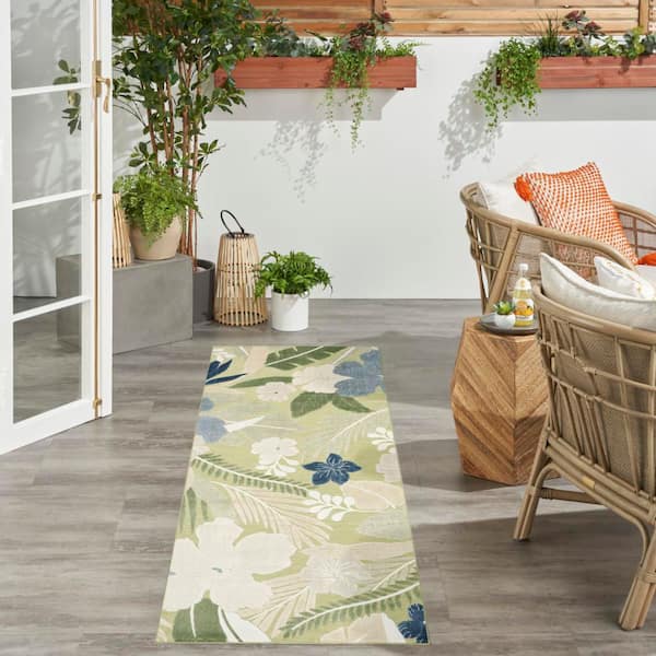 Suncoast 2 ft. x 6 ft. Green Blue Floral Contemporary Runner Area Rug
