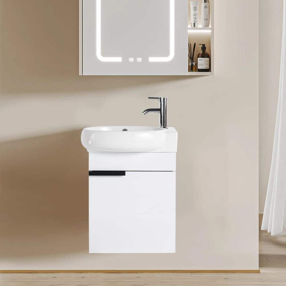 16.80 in. W x 11.60 in. D x 21.30 in. H Floating Wall-Mounted Bath Vanity in Gloss White with White Ceramic Top price history on PriceWatchPro