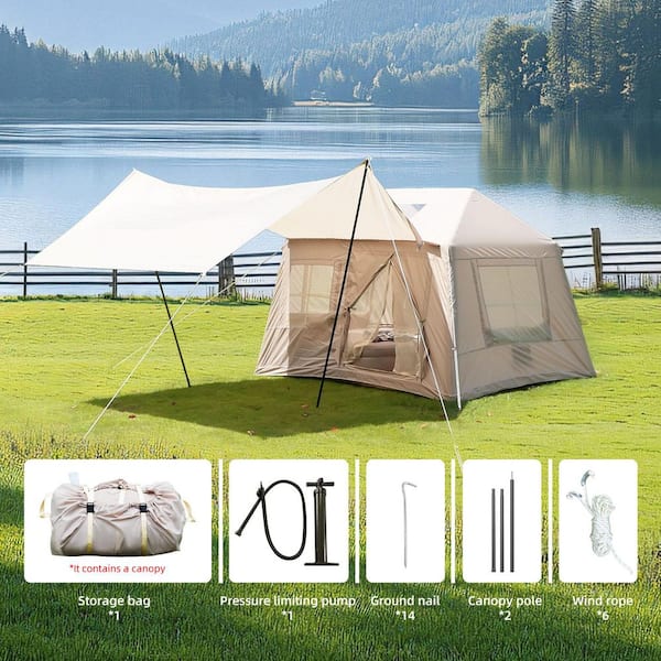 9 ft. x 7 ft. Beige Inflatable Camping Tent with Stove Jack TENT