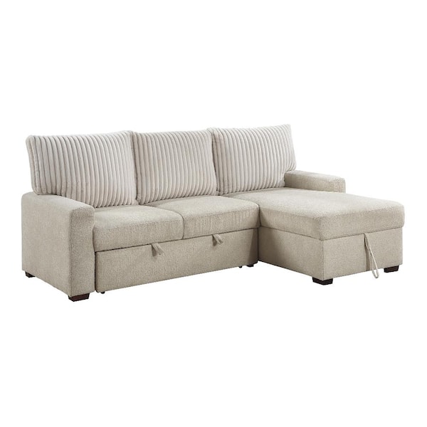 Lazzara Hankins 87 in. Straight Arm 2-Piece Fabric Sectional Sofa with Right Chaise and Pull-Out Bed in Beige and Light Gray