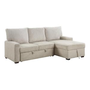Hankins 87 in. Straight Arm 2-Piece Fabric Sectional Sofa with Right Chaise and Pull-Out Bed in Beige and Light Gray