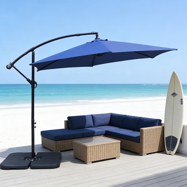 10 ft. Steel Offset Cantilever Outdoor Patio Umbrella with Easy Crank in Multi Color