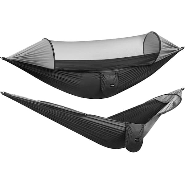 Unbranded 9.5 ft. Portable Large Camping Parachute Nylon Hanging Hammock with Mosquito Net in Black