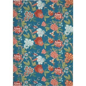 Sun N' Shade Blue/Multicolor 8 ft. x 11 ft. Floral Geometric Indoor/Outdoor Area Rug