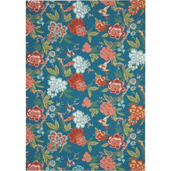Waverly Sun N' Shade Blue/Multicolor 8 ft. x 11 ft. Floral Geometric Indoor/Outdoor Area Rug