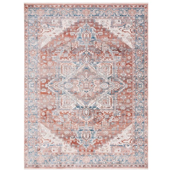 Vintage Persian 9 ft. x 12 ft. Rust/Navy Ornate Distressed Area Rug