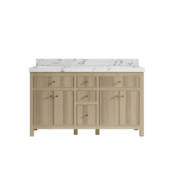 Willow Collections Sonoma Oak 60 in. W x 22 in. D x 36 in. H Double Sink Bath Vanity in White Oak with 2" Viola Brown Qt. Top