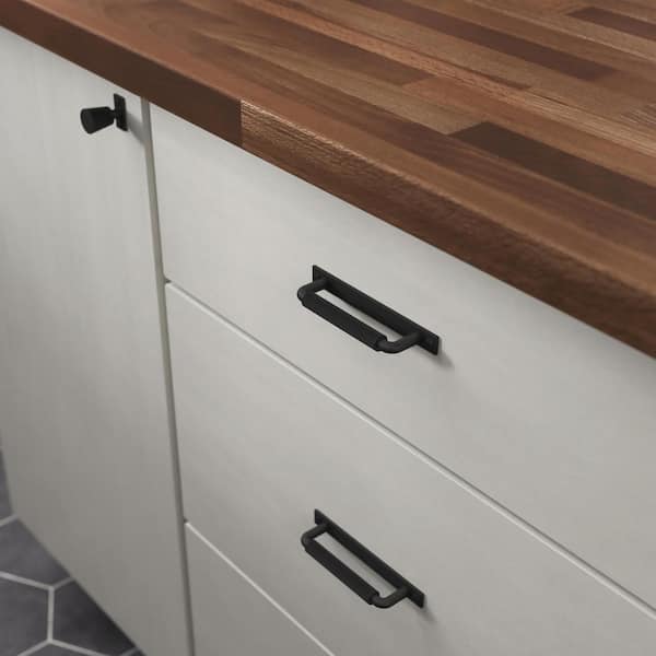 Averland 3-3/4 in. (96 mm) Modern Matte Black Cabinet Drawer Pull with Backplate
