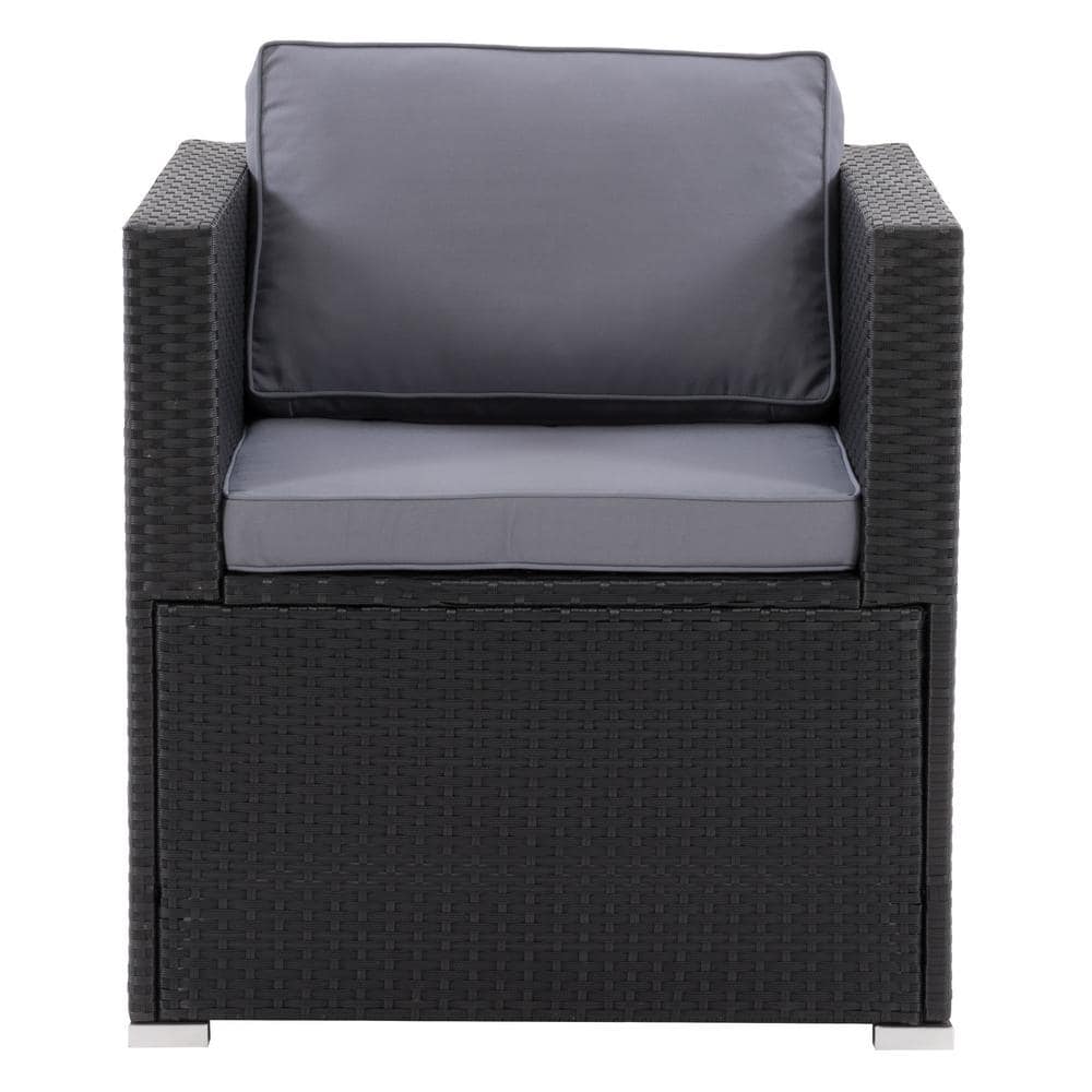CorLiving Parksville Black Rust Proof Resin Wicker Outdoor Sectional Lounge Chair with Ash Grey Cushion -  PRK-400-C
