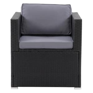Parksville Black Rust Proof Resin Wicker Outdoor Sectional Lounge Chair with Ash Grey Cushion