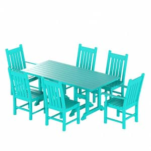 Hayes 7-Piece HDPE Plastic Outdoor Patio Rectangle Table Dining Set with Arm and Side Chairs in Turquoise