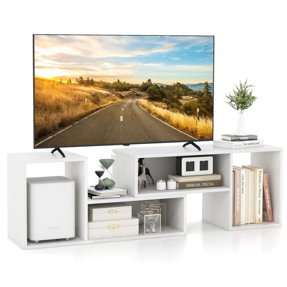 HONEY JOY 2 Pieces White Adjustable TV Stand Fits TV's up to 55 Inch Free Combination Entertainment Center