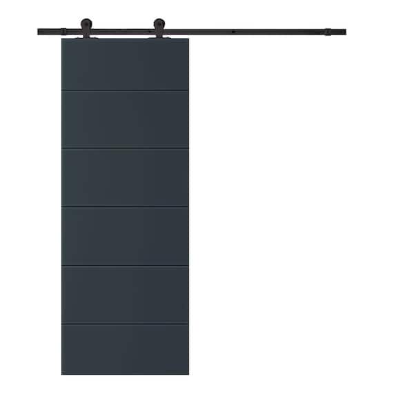 CALHOME Modern Classic 30 in. x 80 in. Charcoal Gray Stained Composite MDF Paneled Sliding Barn Door with Hardware Kit