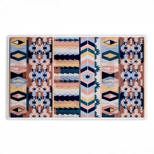 Subtle Boho Geometrics 18 in. x 30 in. Blue Geometric Polyester Blend Rectangle Bath Mat