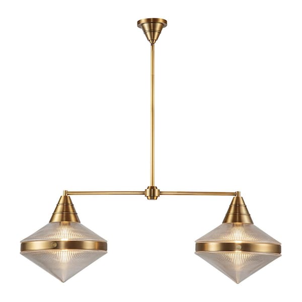 ALORA Willard 41 in. 2 Light 60-Watt Vintage Brass/Prismatic Glass Pendant Light