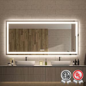 84 in. W x 40 in. H Rectangular Frameless Wall Bathroom Vanity Mirror with Backlit and Front Light