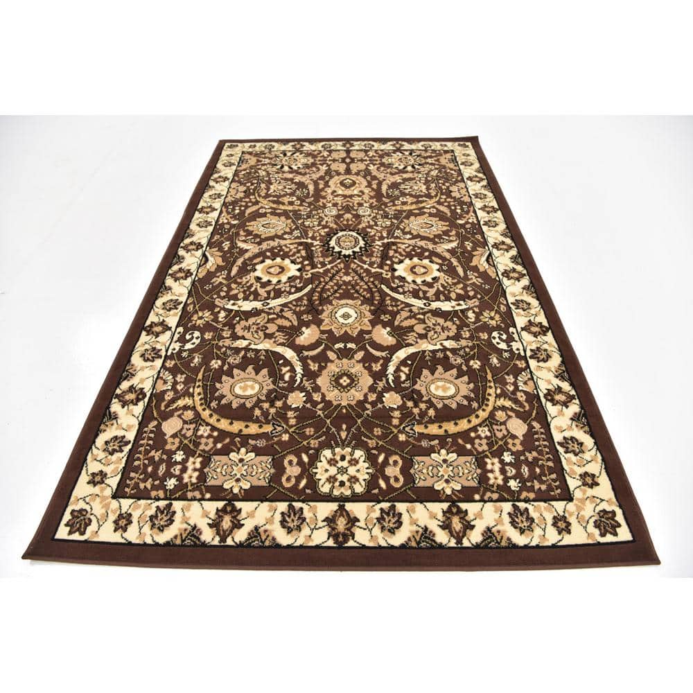 Elegant Espahan Brown Synthetic Rectangular Rug 5' x 8'